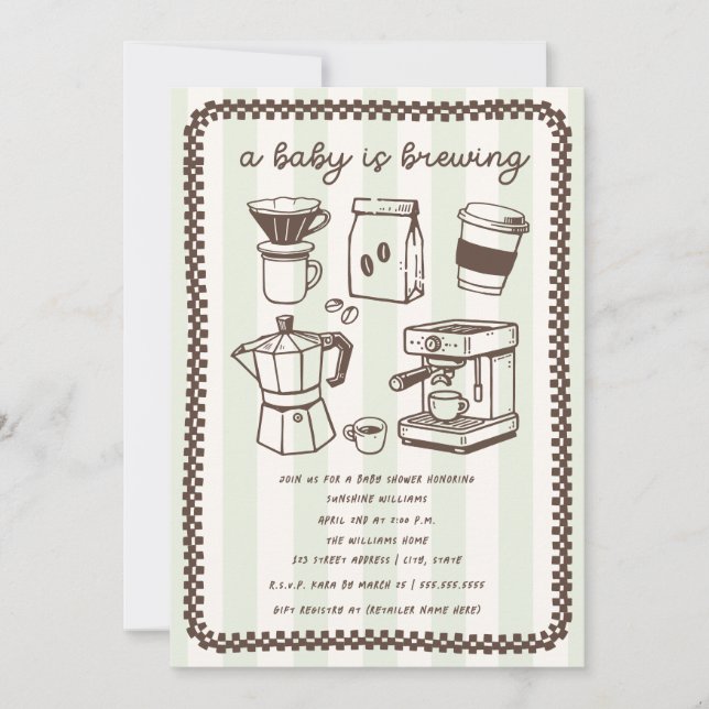 A Baby Is Brewing Coffee Green Neutral Baby Shower Invitation (Front)