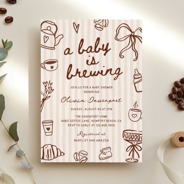 A Baby is Brewing Coffee Hand Drawn Baby Shower Invitation (Creator Uploaded)