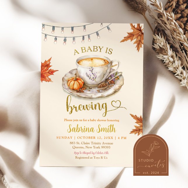 A Baby is Brewing Coffee Leaves Baby Shower Invitation (Creator Uploaded)