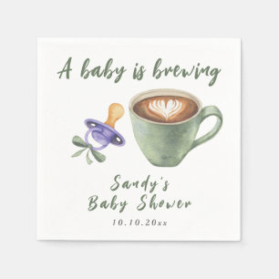 A Baby Is Brewing Coffee Pacifier Bow Baby Shower Napkin