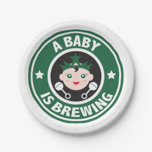 A baby is Brewing Coffee Paper Plate