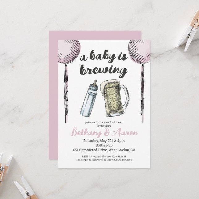 A Baby Is Brewing Couples Baby Shower Invitation (Front/Back In Situ)