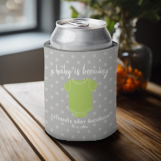 A Baby is Brewing - Couples Shower Favour Neutral Can Cooler (Baby Shower Favor - Personalized Can Cooler for a Couple's Shower - A Baby is Brewing)