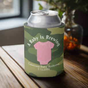 A Baby is Brewing - Couples Shower Favour Pink Gir Can Cooler