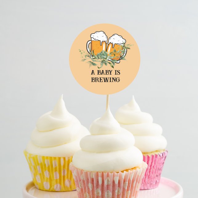 A baby is brewing cupcake toppers classic round sticker (Creator Uploaded)