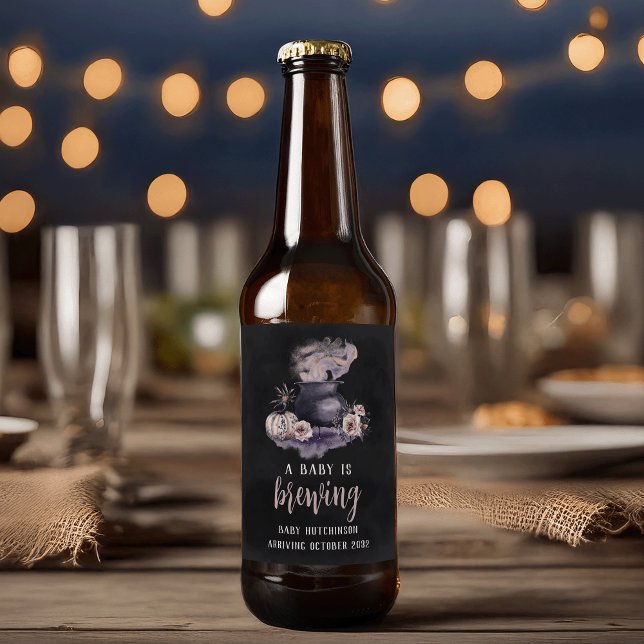 A Baby Is Brewing Cute Halloween Baby Shower Favou Beer Bottle Label (Creator Uploaded)