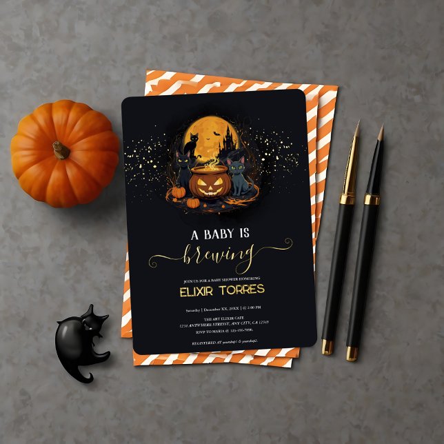 A Baby Is Brewing Cute Halloween Baby Shower Foil (A Baby Is Brewing Cute Halloween Baby Shower Foil Invitation)
