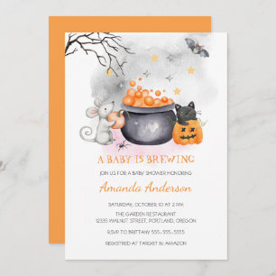 A Baby Is Brewing  Cute Halloween Baby Shower Invitation