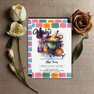 A Baby Is Brewing Cute Halloween Baby Shower Invitation