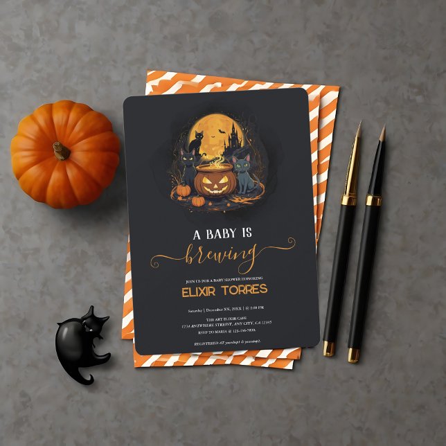 A Baby Is Brewing Cute Halloween Baby Shower Invitation (A Baby Is Brewing Cute Halloween Baby Shower Invitation)