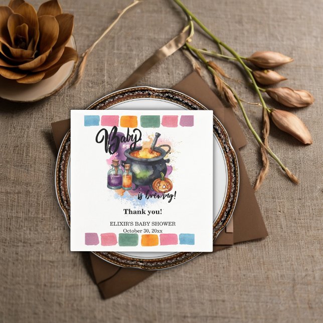 A Baby Is Brewing | Cute Halloween Baby Shower Napkin (Creator Uploaded)