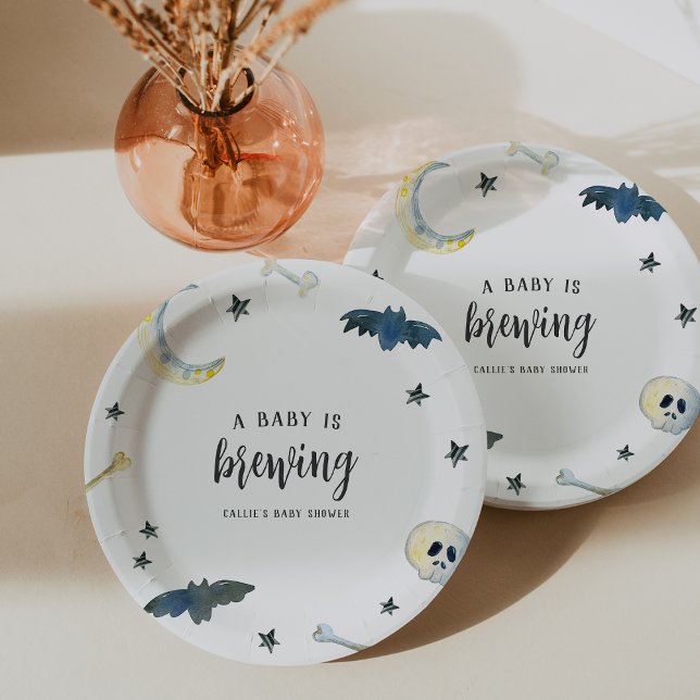 A Baby Is Brewing | Cute Halloween Baby Shower Pap Paper Plate (Creator Uploaded)