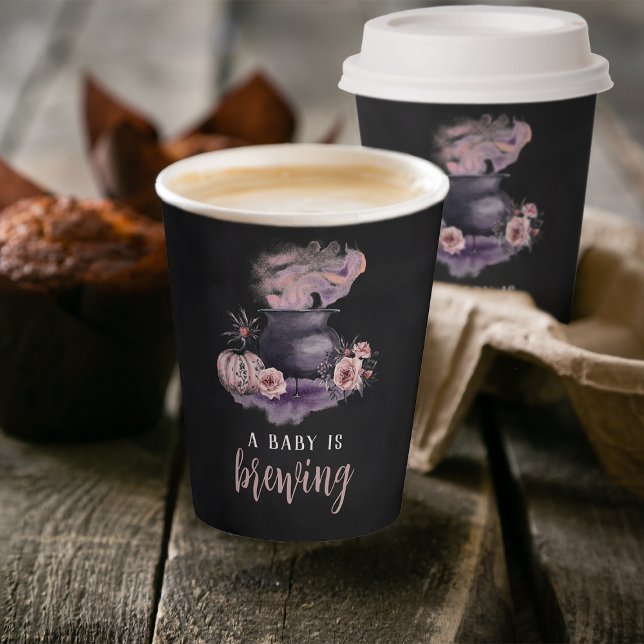 A Baby Is Brewing Cute Halloween Baby Shower Paper Cups (Creator Uploaded)