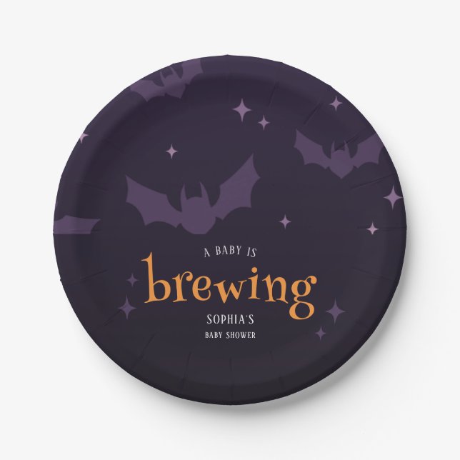 A Baby Is Brewing Cute Spooky Baby Shower  Paper Plate (Front)