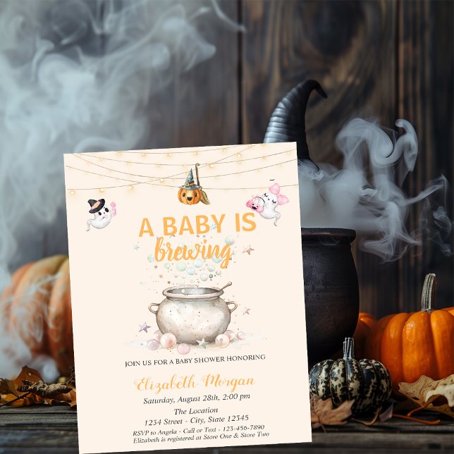 A Baby Is Brewing Dots Pumpkin Ghost Baby Shower Invitation (Creator Uploaded)