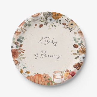 A Baby is Brewing Fall Coffee  Paper Plate