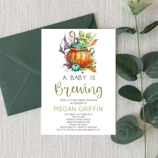 A Baby Is Brewing Fall Halloween Baby Shower Invitation (Creator Uploaded)