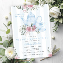 A baby is brewing floral blue tea boy baby shower