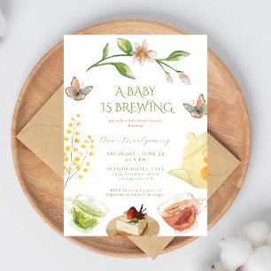 A Baby is Brewing Floral Tea Party Baby Shower Invitation