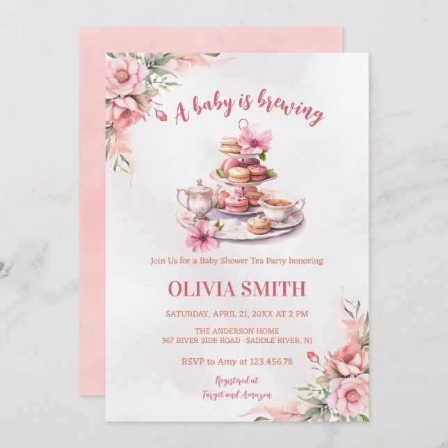 A Baby is Brewing floral Tea Party Baby Shower Invitation (Front/Back)