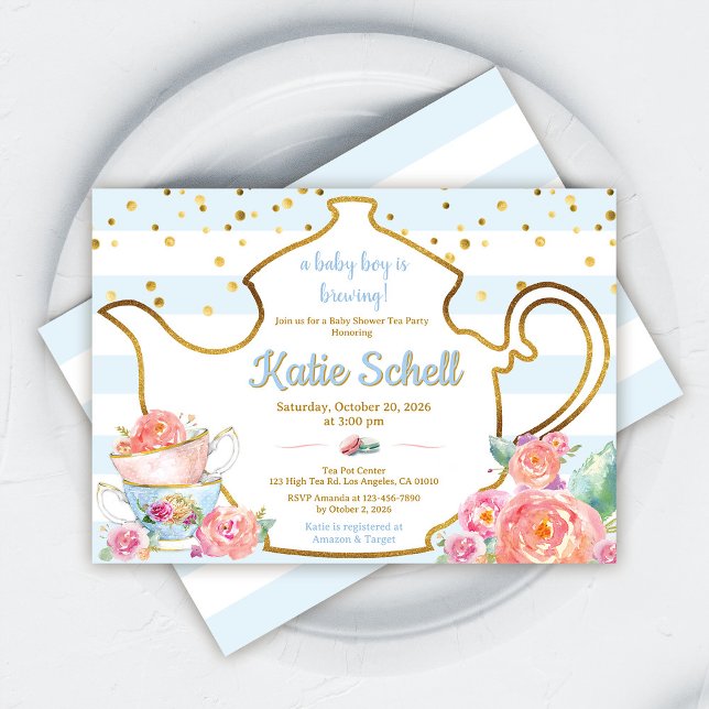 A Baby is Brewing Flower Boy Baby Shower Tea Invitation (Creator Uploaded)