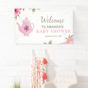 A Baby is Brewing Flower Rose Tea Baby Shower Banner