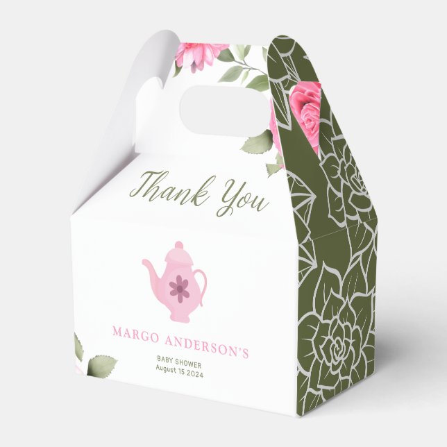 A Baby is Brewing Flower Rose Tea Baby Shower Favour Box (Front Side)