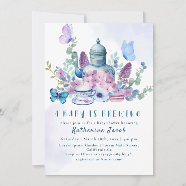 A baby is brewing gender neutral baby shower invitation (Front)
