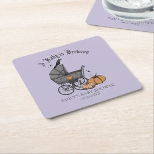 A Baby is Brewing Gender Neutral Baby Shower Square Paper Coaster