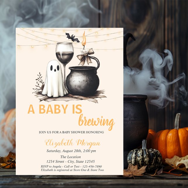 A Baby Is Brewing Ghost Glass Dots Baby Shower Invitation (Creator Uploaded)