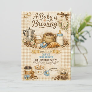A Baby is Brewing Gingham Coffee Baby Shower  Invitation