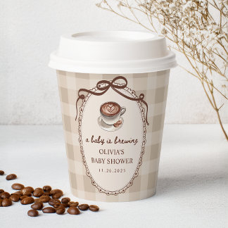 A Baby is Brewing Gingham Coffee Baby Shower Paper Cups