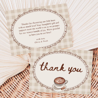 A Baby is Brewing Gingham Coffee Baby Shower Thank You Card