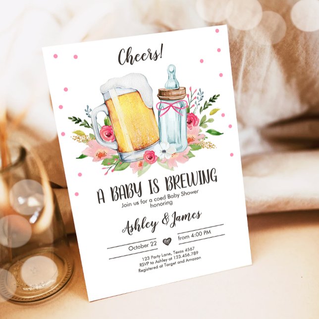 A Baby is Brewing Girl Cheers Coed Baby Shower Invitation (Creator Uploaded)
