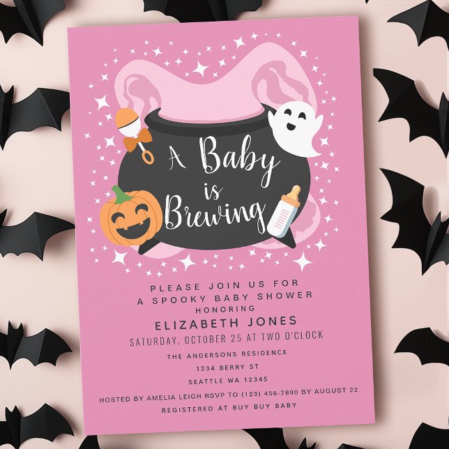 A Baby is Brewing Girl Halloween Baby Shower Invitation (Creator Uploaded)