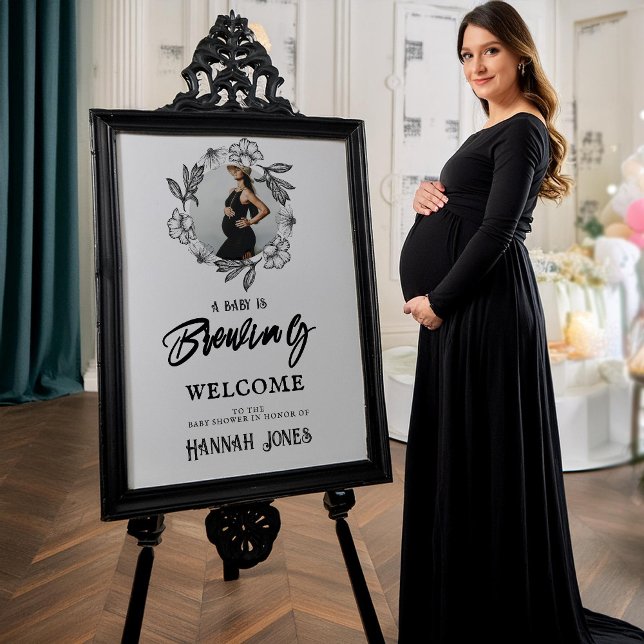 A baby is brewing Goth Baby Shower Skull & Flowers Poster (Creator Uploaded)