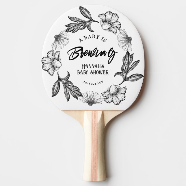 A baby is brewing Gothic Flower tattoo Baby Shower Ping Pong Paddle (Front)