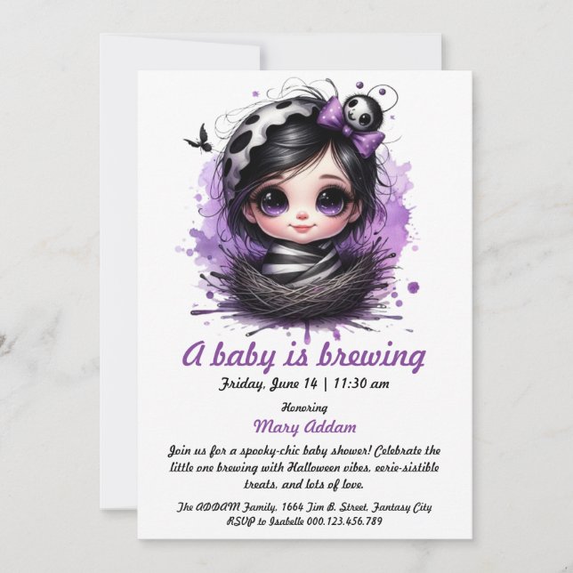 A Baby is Brewing – Gothic Halloween Baby Shower Invitation (Front)