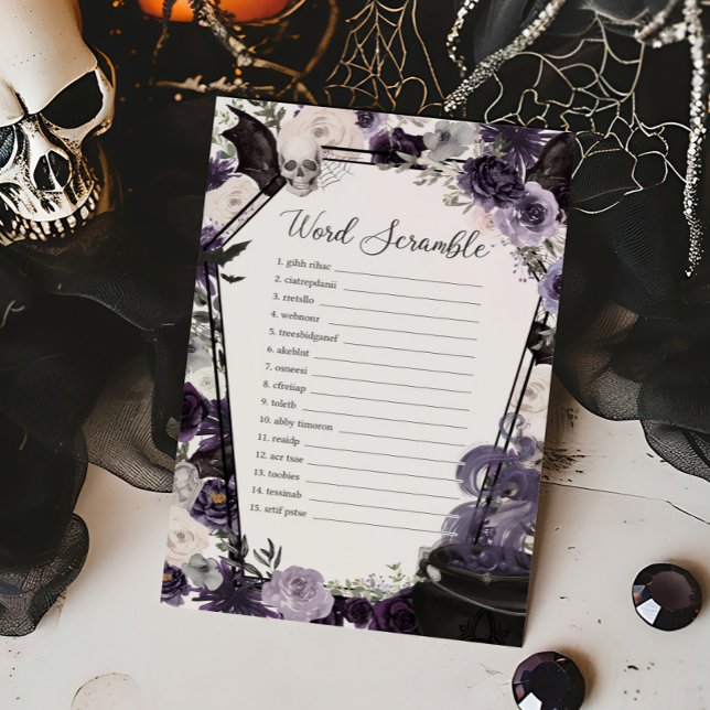 A Baby is Brewing Gothic Word Scramble Game (Floral Gothic Coffin A Baby is Brewing Baby Shower Word Scramble Game)