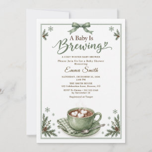 A Baby Is Brewing Green Cosy Winter Baby Shower Invitation