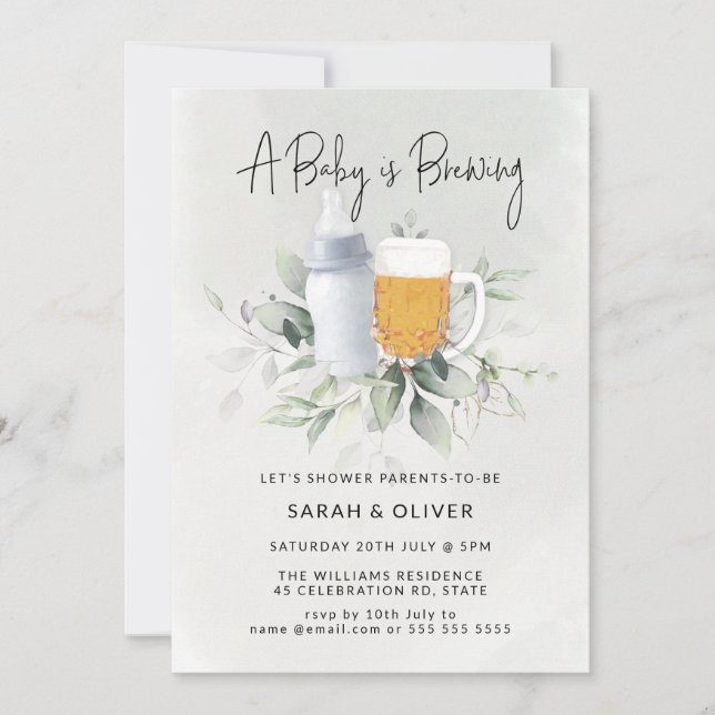 A Baby is Brewing Greenery Boy Baby Shower  Invitation (Front)