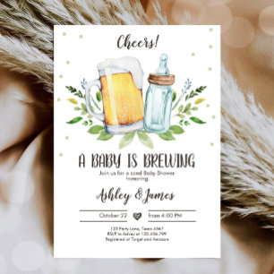 A Baby is Brewing Greenery Cheers Coed Baby Shower Invitation