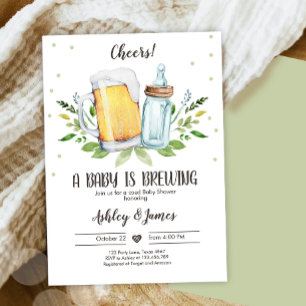 A Baby is Brewing Greenery Cheers Coed Baby Shower Invitation