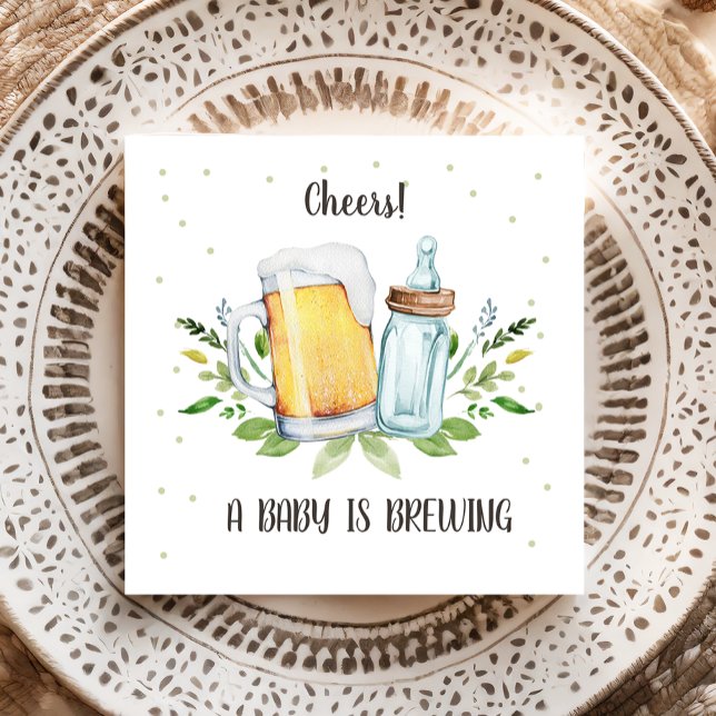 A Baby is Brewing Greenery Cheers Coed Baby Shower Napkin (Creator Uploaded)