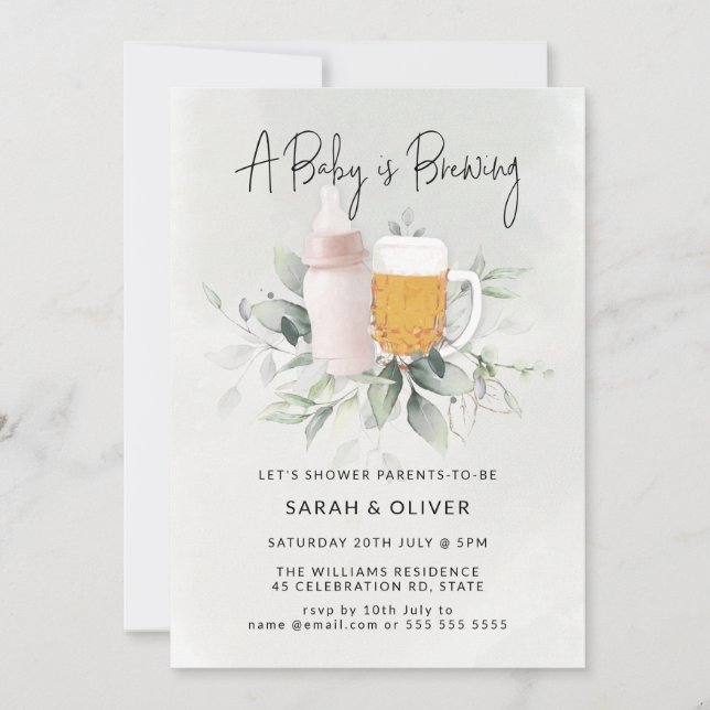 A Baby is Brewing Greenery Girl Baby Shower Invitation (Front)