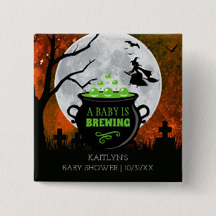 A Baby Is Brewing Halloween Baby Shower 15 Cm Square Badge