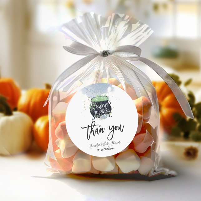 a baby is brewing Halloween Baby Shower Blue Classic Round Sticker (Creator Uploaded)