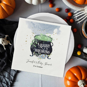 a baby is brewing Halloween Baby Shower Blue Napkin