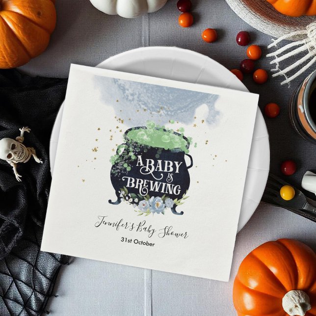 a baby is brewing Halloween Baby Shower Blue Napkin (Creator Uploaded)
