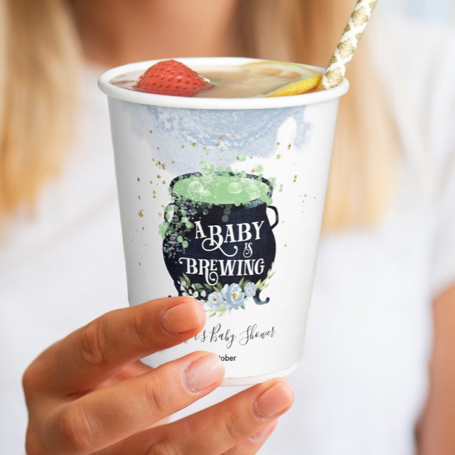 a baby is brewing Halloween Baby Shower Blue Paper Cups (Creator Uploaded)